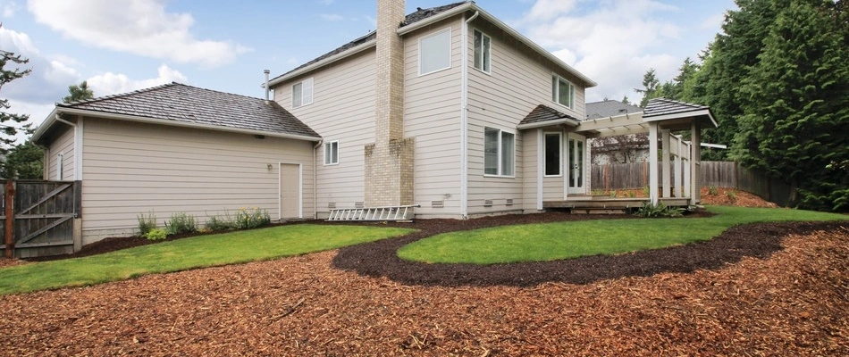 Fresh mulch placed in the backyard of our client's home in Front Royal, VA.