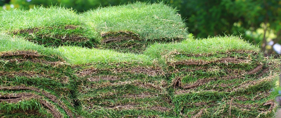 A stack of sod ready to be installed on our client's yard in Ashburn, VA.