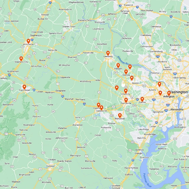 Map of Hambleton Lawn & Landscape's service area around Arlington, VA.